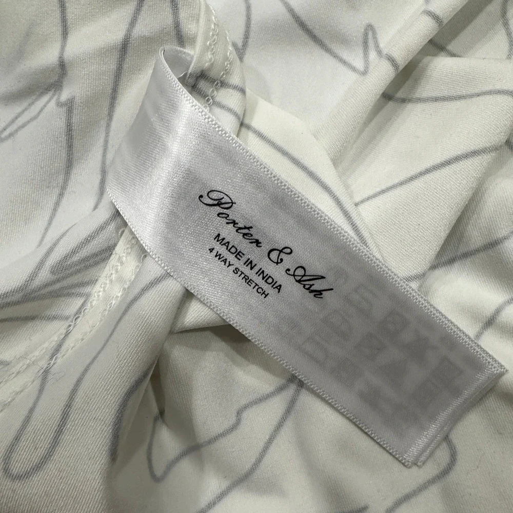 Porter & Ash Kinetic Stretch Mens‎ Large White Black Tropical Leaf Button Down